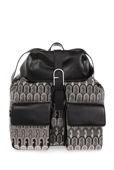 Furla Flow Logo-jacquard Backpack In Grey