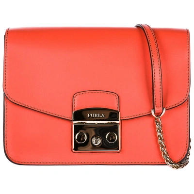 Furla Women's Leather Cross-body Messenger Shoulder Bag Metropolis In Orange