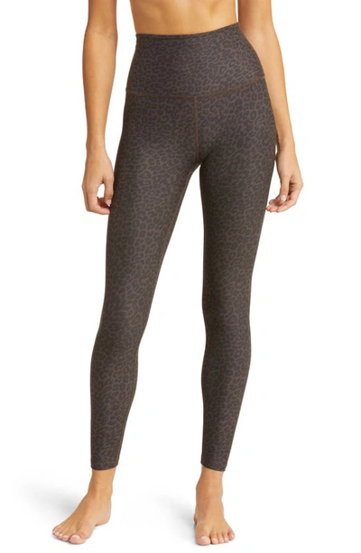 Beyond Yoga Space Dye High Waist Midi Leggings In Charcoal Leopard