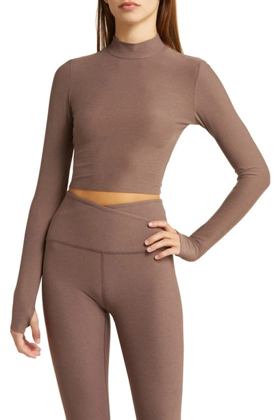Beyond Yoga Moving On Featherweight Mock Neck Crop Top In Truffle Heather