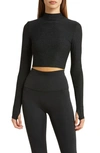 Beyond Yoga Moving On Featherweight Mock Neck Crop Top In Darkest Night