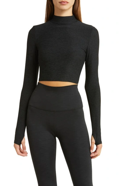 Beyond Yoga Moving On Featherweight Mock Neck Crop Top In Darkest Night