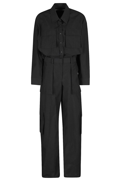 Alexander Wang Button Up Cotton Blend Cargo Jumpsuit In Black