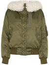 Miu Miu Shearling-trimmed Shell Down Bomber Jacket In Green