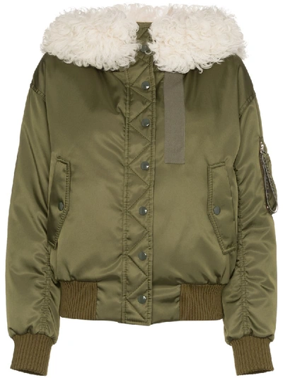 Miu Miu Shearling-trimmed Shell Down Bomber Jacket In Green