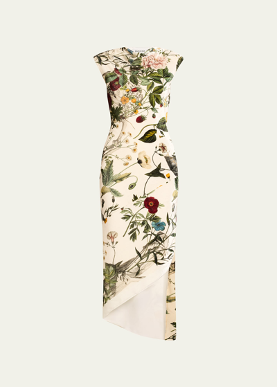 Monse Floral-print Asymmetric Velvet Dress In Ivory Multi