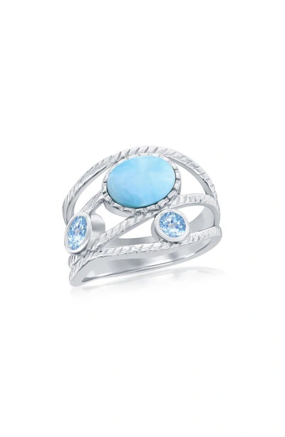 Simona Sterling Silver Oval Larimar & Cz Ring In Blue