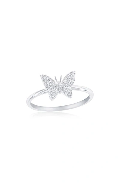 Simona Sterling Silver Pavé Diamond Butterfly Ring