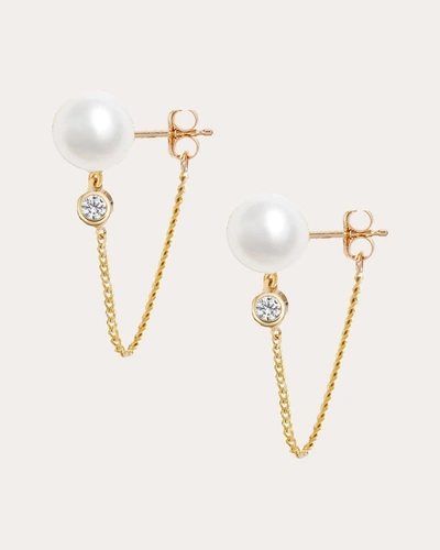 Poppy Finch Women's Diamond & Pearl Chain-drop Stud Earrings In White