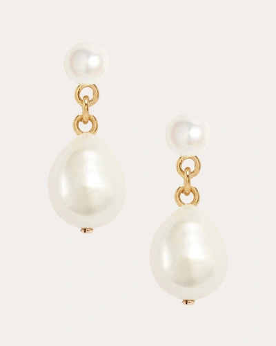 Poppy Finch Women's Oval Pearl Drop Earrings In White