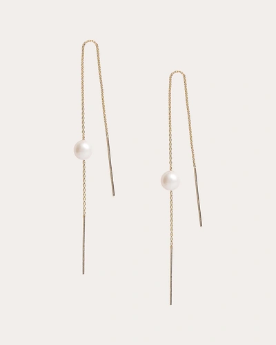 Poppy Finch Women's 14k Gold Pearl Threader Earrings In White