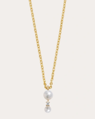 Poppy Finch Women's Diamond & Double Pearl Pendant Necklace In White