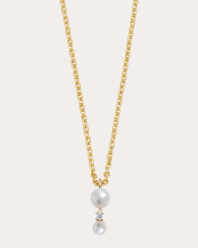 Poppy Finch Women's 14k Gold Diamond And Double Pearl Necklace In White