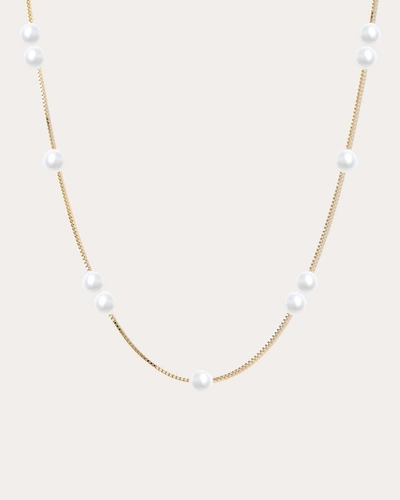 Poppy Finch 14k Yellow Gold Spaced Pearl Box Chain Necklace In White