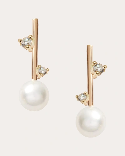 Poppy Finch Women's Diamond & Pearl Round Bar Drop Earrings In White