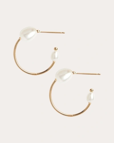 Poppy Finch Women's Oval Pearl Hoop Earrings In White