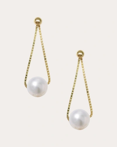 Poppy Finch Women's Pearl Hourglass Box Chain Drop Earrings In White