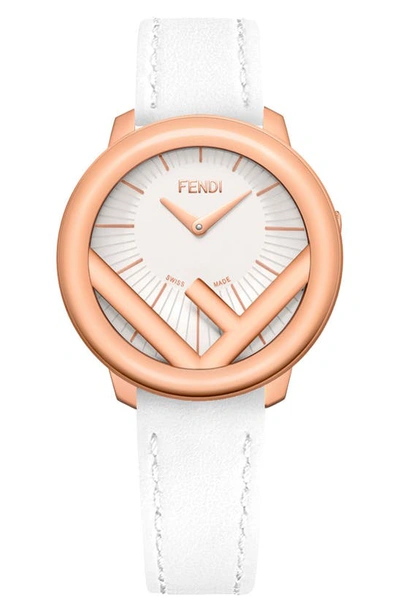 Fendi Run Away Leather Strap Watch, 36mm In Rose Gold