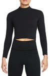 Nike Dri-fit Luxe Long Sleeve Crop Top In Black/ Multi Color