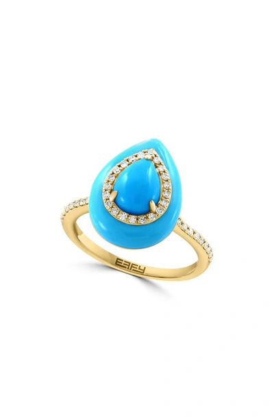 Effy Pear Cut Turquoise & Diamond Ring In Blue