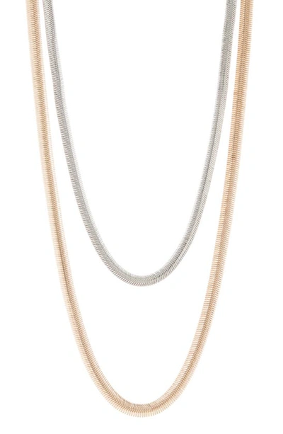 Nordstrom Rack 2-pack Herringbone Chain Necklaces In Rhodium- Gold