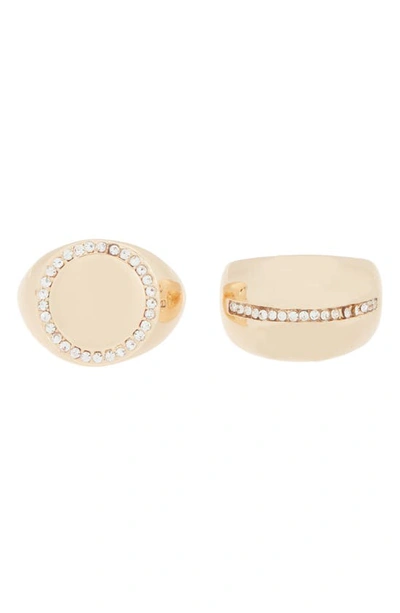 Nordstrom Rack 2-pack Crystal Bubble & Signet Rings In Gold