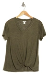 Caslon Twist Hem V-neck T-shirt In Olive Sarma