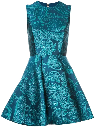 Alice And Olivia Stasia Sleeveless Fit-and-flare Metallic Paisley-jacquard Party Dress, Blue