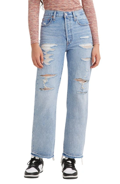 Levi's® Ribcage Ripped High Waist Ankle Straight Leg Jeans In Z6770 Light Indigo Destructed