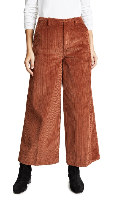 Elizabeth And James Oakley Semi-fitted Flared Cropped Corduroy Pants W/ Mitered Back In Copper