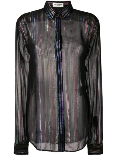 Saint Laurent Long-sleeve Multicolor Metallic-striped Blouse In Black