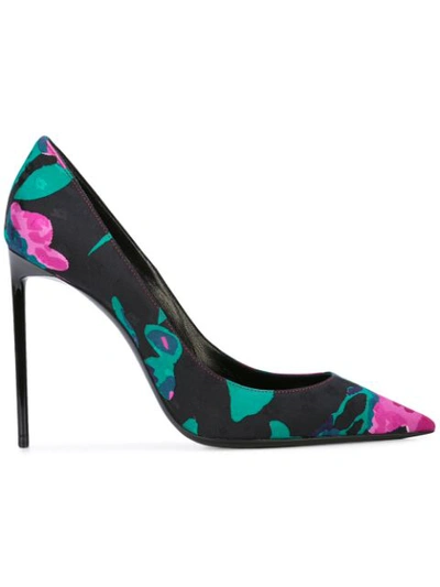 Saint Laurent Zoe Tes Fleu Eighty Dark Floral Pumps In Black