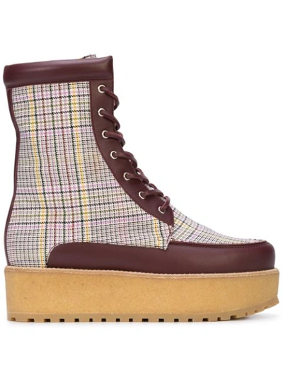 Gabriela Hearst David Leather-trimmed Checked Wool Platform Ankle Boots In Burgundy
