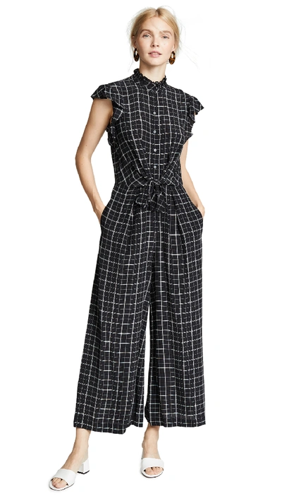 Rebecca Taylor Sleeveless Plaid Silk Jumpsuit In Black