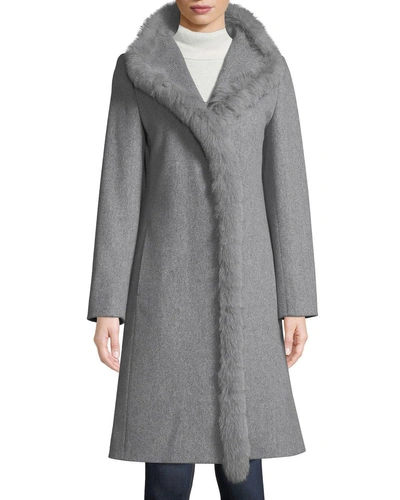 Cinzia Rocca Fox-fur-trim Single-breasted Wool Coat In Gray