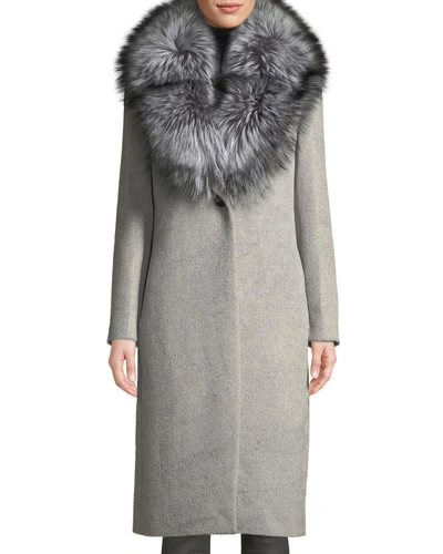 Cinzia Rocca Fox-fur-collar Single-breasted Baby Alpaca Coat In Gray