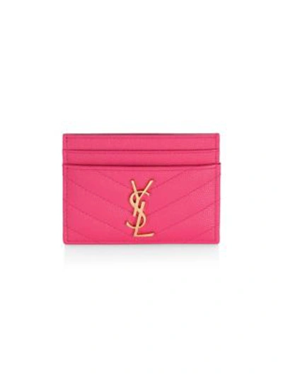 Saint Laurent Monogram Ysl Matelass&eacute; Leather Card Case In Fuchsia