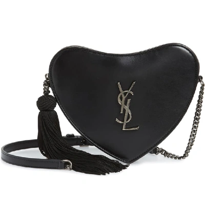 Saint Laurent Sac Coeur Monogram Ysl Heart Tassel Box Clutch Bag In Noir/ Noir