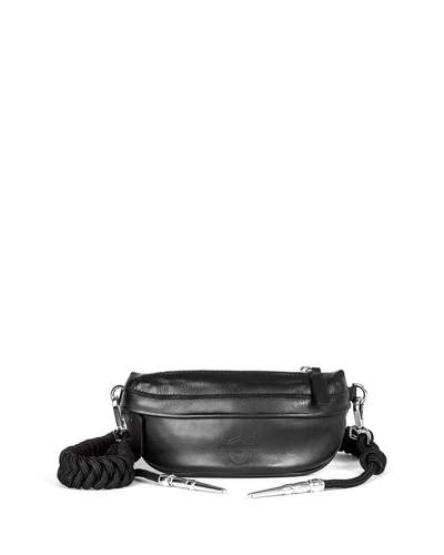 Avec La Troupe Leather Aiguilette Belt Bag In Black