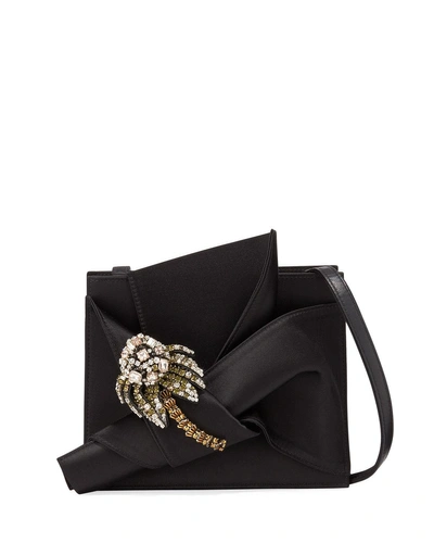 N°21 Jeweled Satin Bow Shoulder Bag In Black