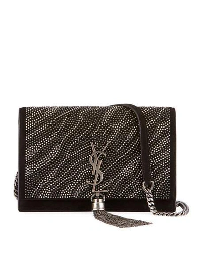 Saint Laurent Kate Monogram Ysl Zebra Crystal-beaded Tassel Chain Crossbody Bag In Black