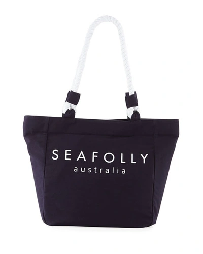 Seafolly Carried Away Canvas Rope Beach Tote Bag In Blue