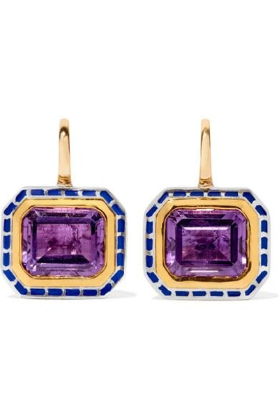 Alice Cicolini 22-karat Gold, Enameled Sterling Silver And Amethyst Earrings