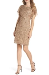 Adrianna Papell Embellished Flutter Sleeve Cocktail Dress In Champagne Gold