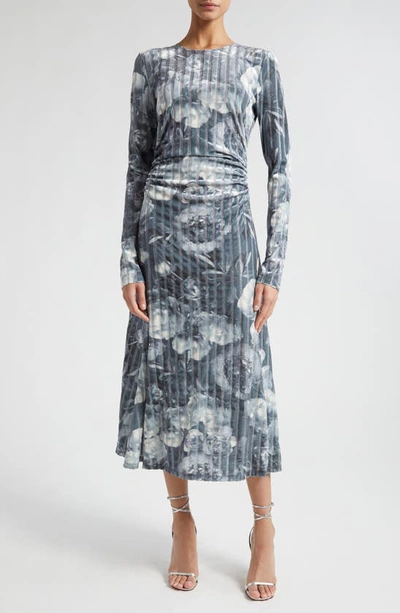 Stine Goya Blackley Floral Long Sleeve Midi Dress In Metalized_peonies