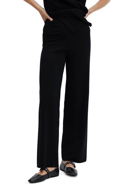 Mango High Waist Wide Leg Knit Pants In Black