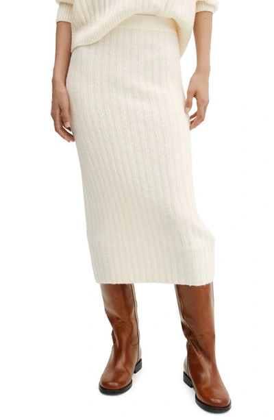 Mango Rib Midi Sweater Skirt In Ecru
