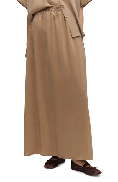 Mango Drawstring Maxi Skirt In Medium Brown