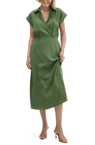 Mango Surplice V-neck Midi Shirtdress In Forest Green