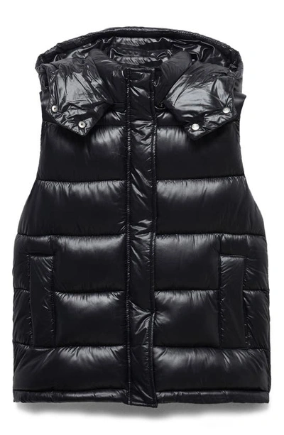 Mango Quilted Water Repellent Hooded Vest In Black